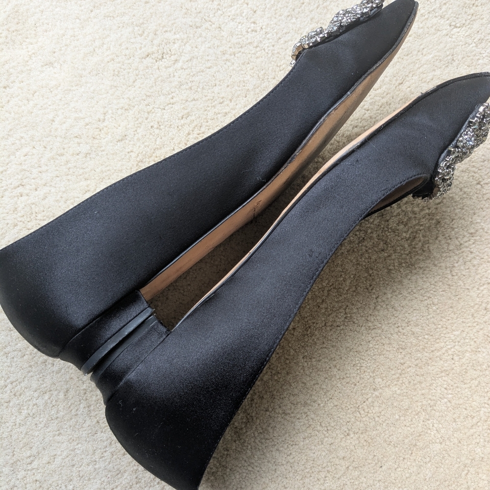 Manolo Blahnik HANGISIFLAT Black Satin Jewel Buckle Flat Pumps Size 39 - Picture 14 of 16
